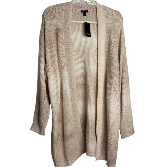 Torrid Butter Cream Chunky Open Front Cardigan Sweater Size 1X Knit Cozy Striped - Picture 3 of 11